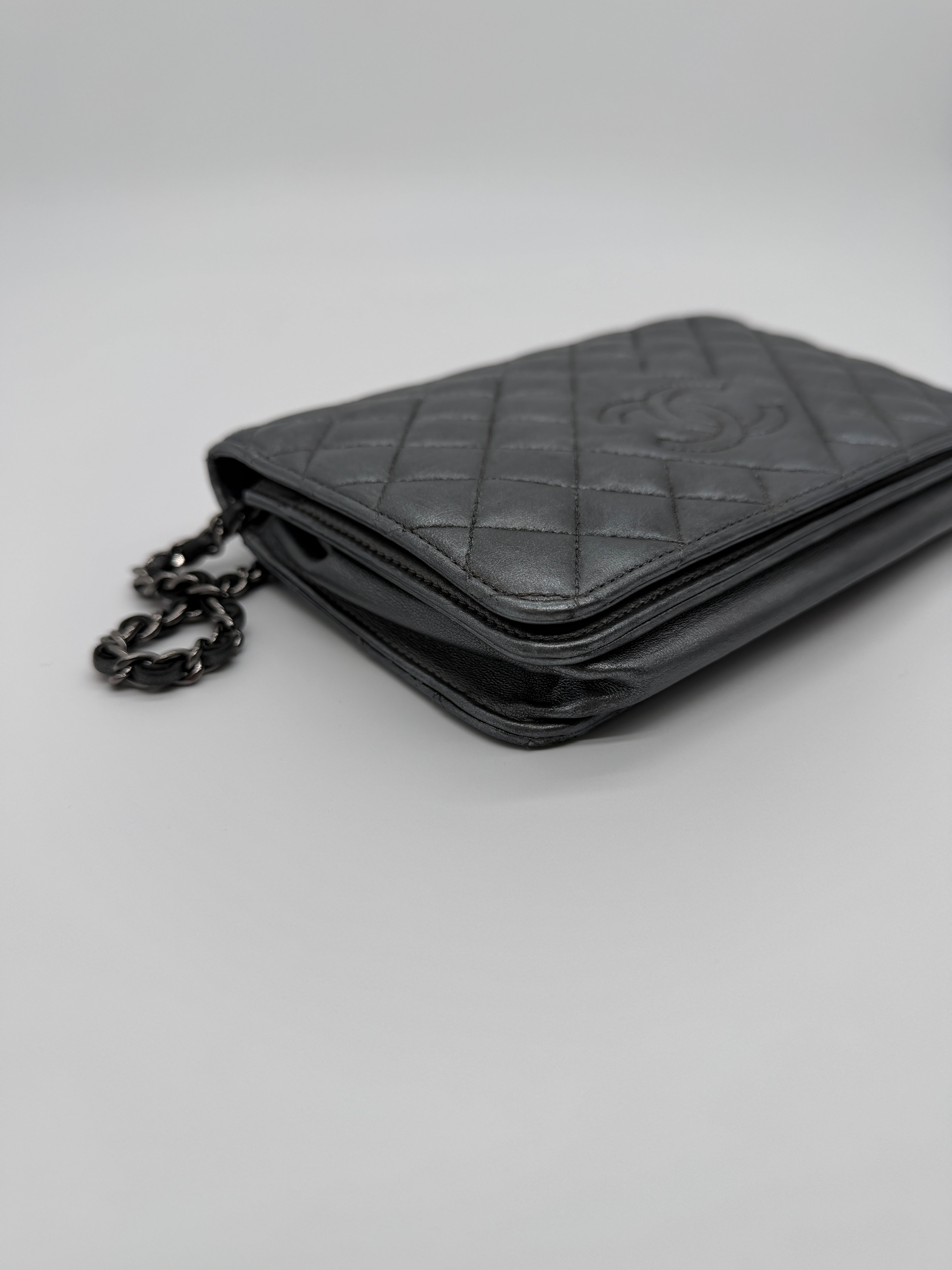 Chanel Grey Quilted Wallet on Chain