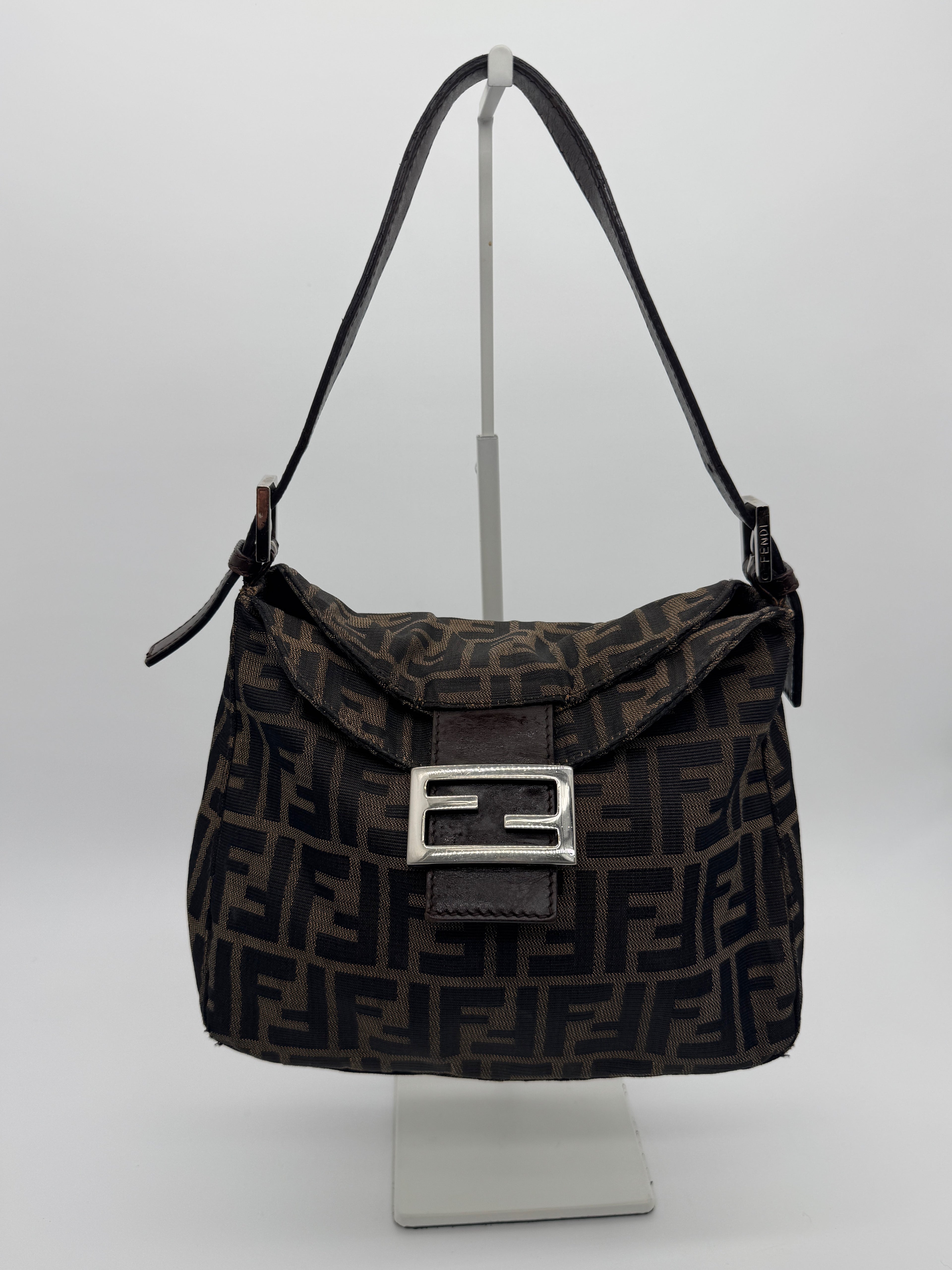 Fendi Zucca Double Flap Baguette in Brown