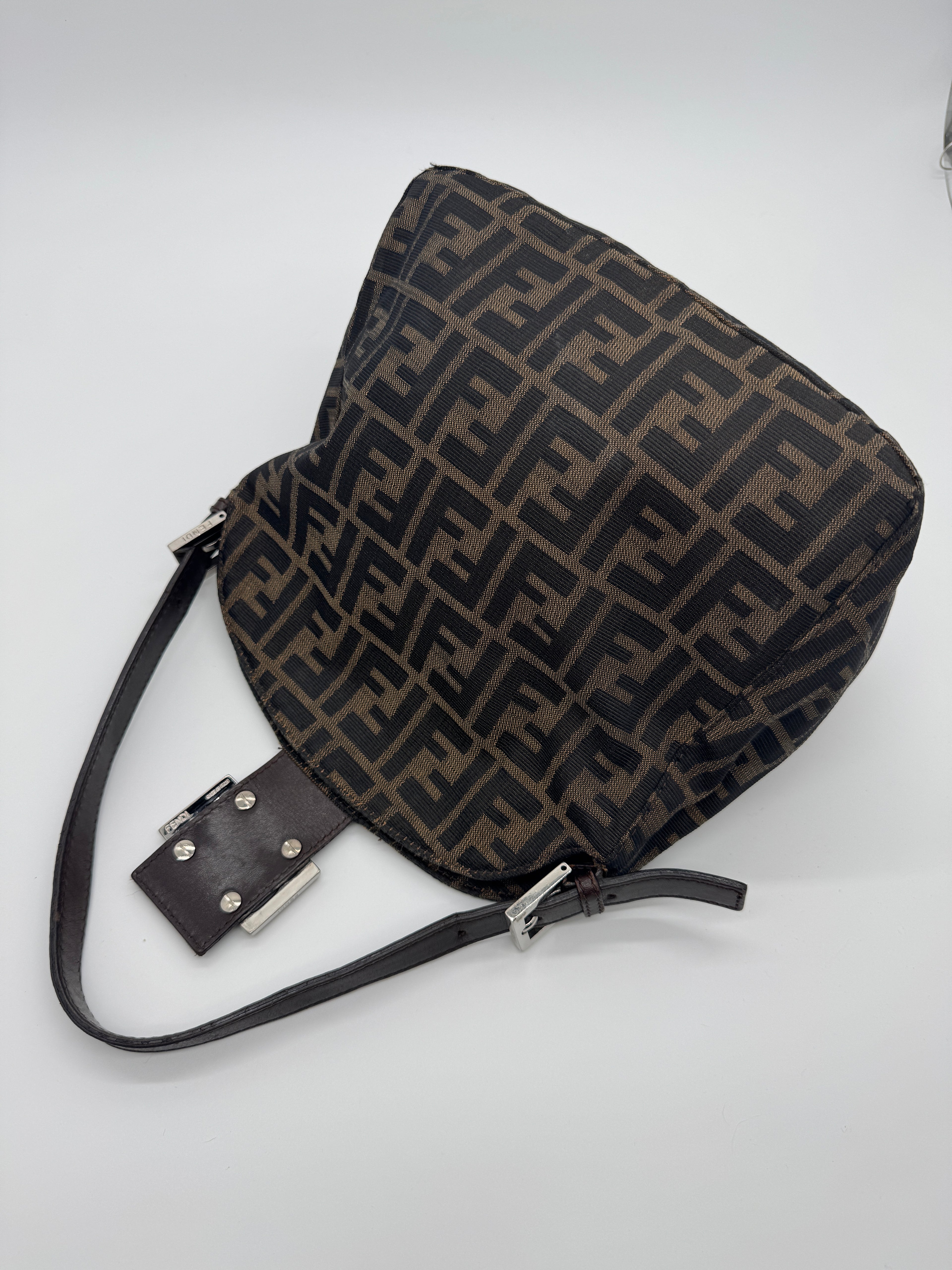 Fendi Zucca Double Flap Baguette in Brown