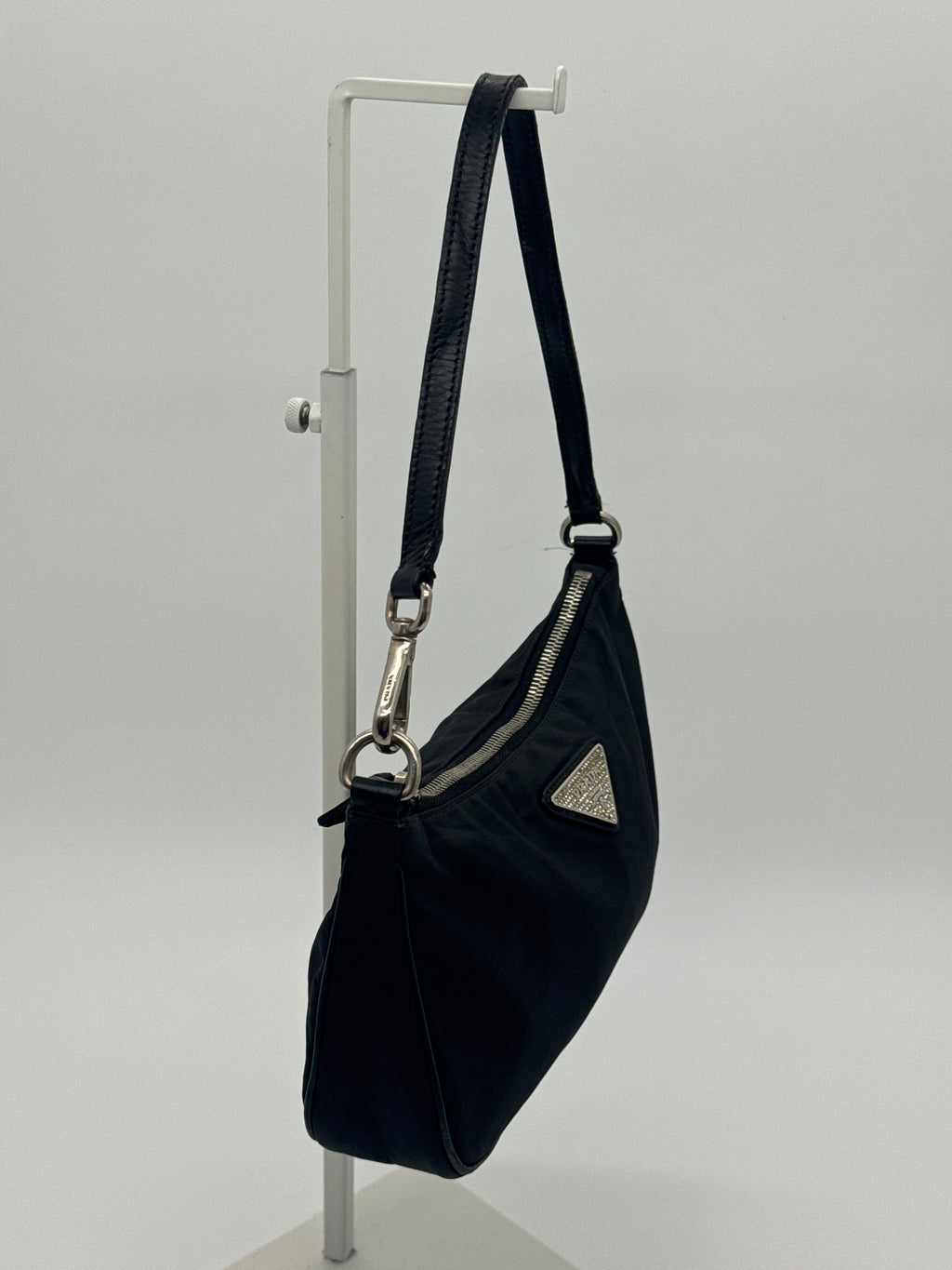 Prada Tessuto Nylon Shoulder Bag with Crystal Logo Plaque