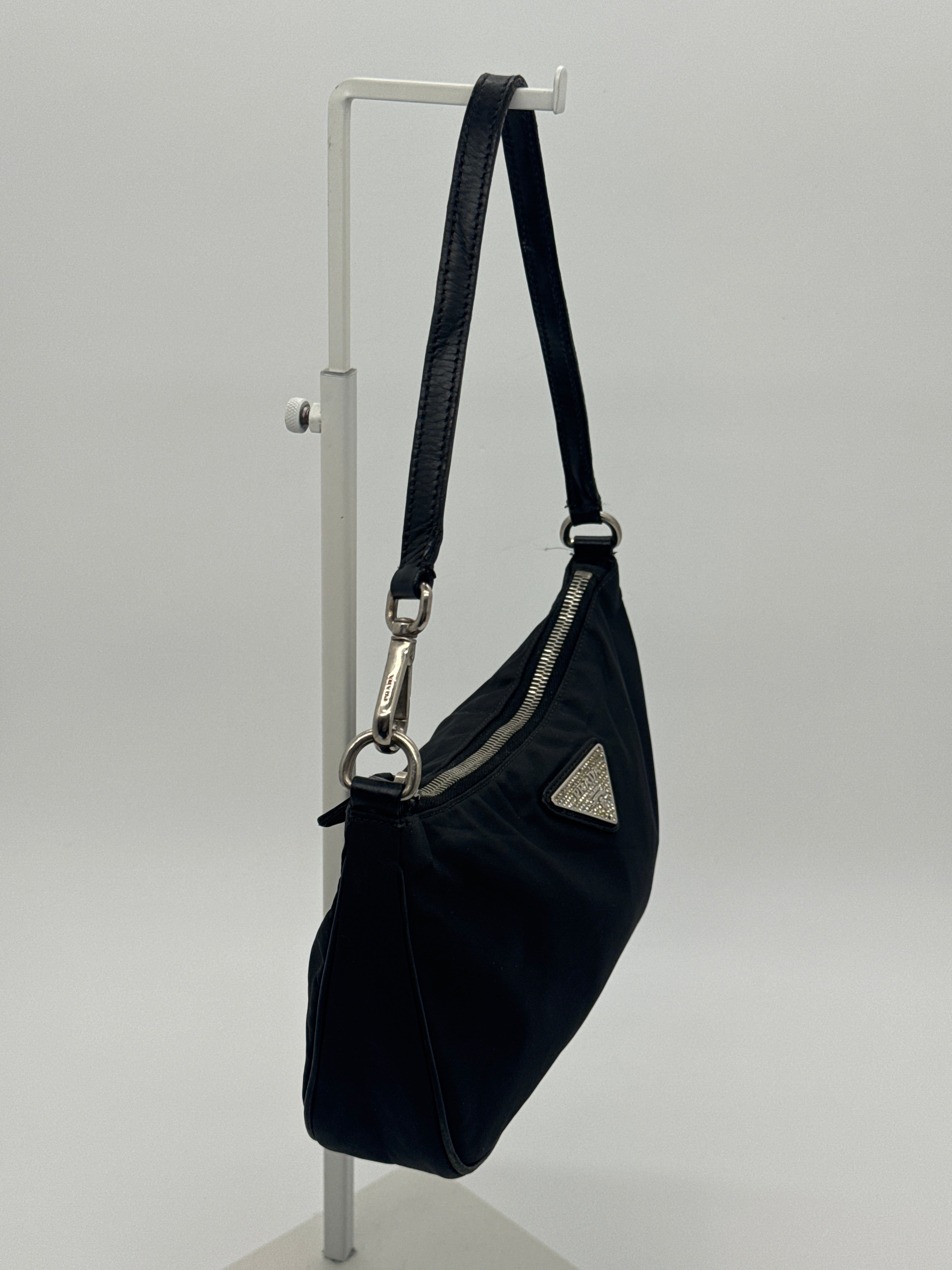Prada Tessuto Nylon Shoulder Bag with Crystal Logo Plaque