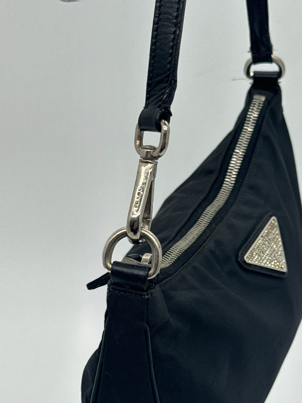 Prada Tessuto Nylon Shoulder Bag with Crystal Logo Plaque