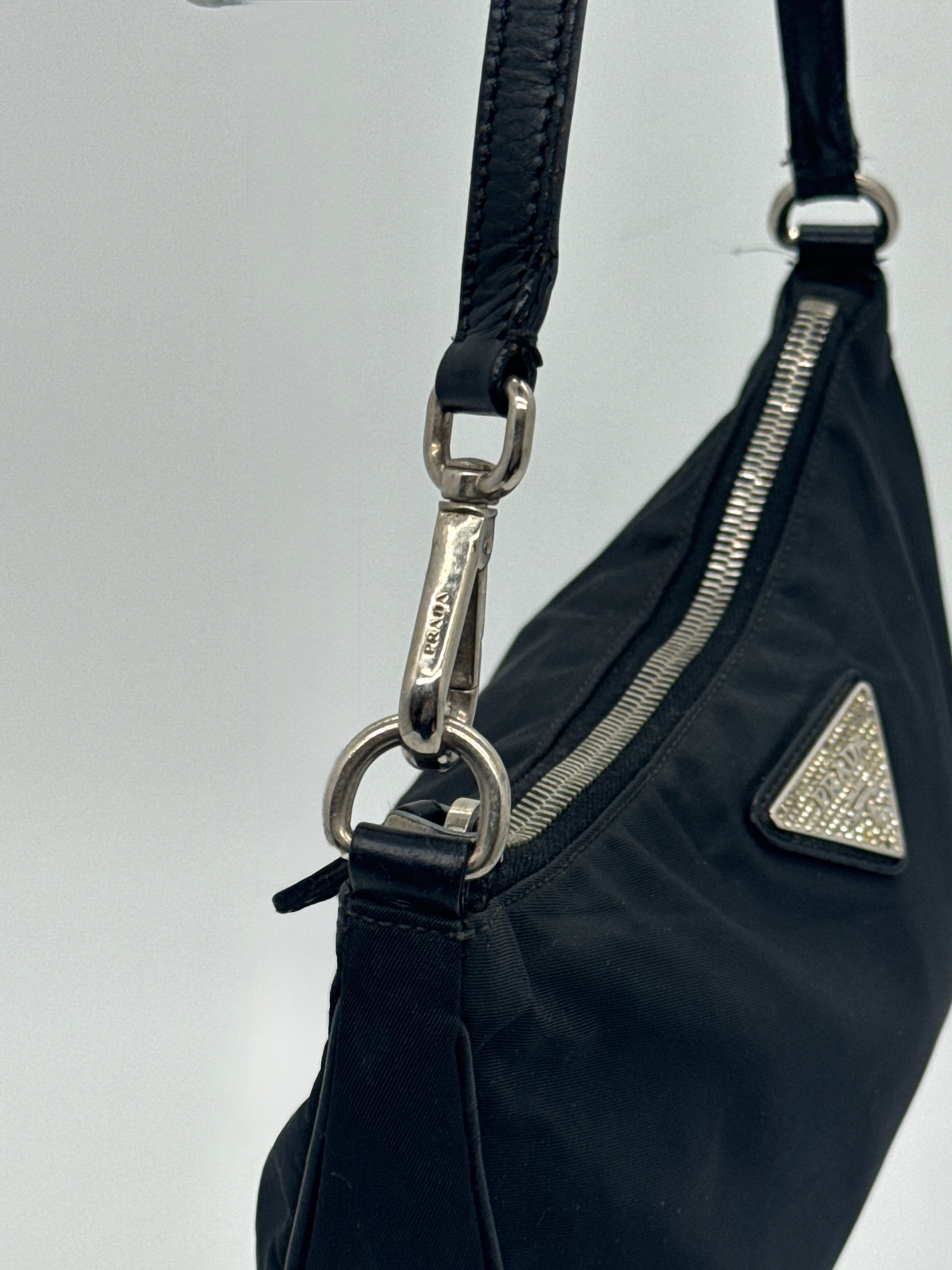 Prada Tessuto Nylon Shoulder Bag with Crystal Logo Plaque