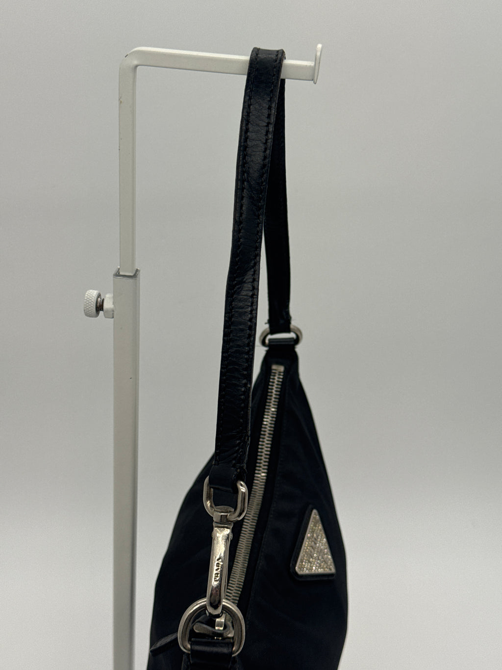 Prada Tessuto Nylon Shoulder Bag with Crystal Logo Plaque