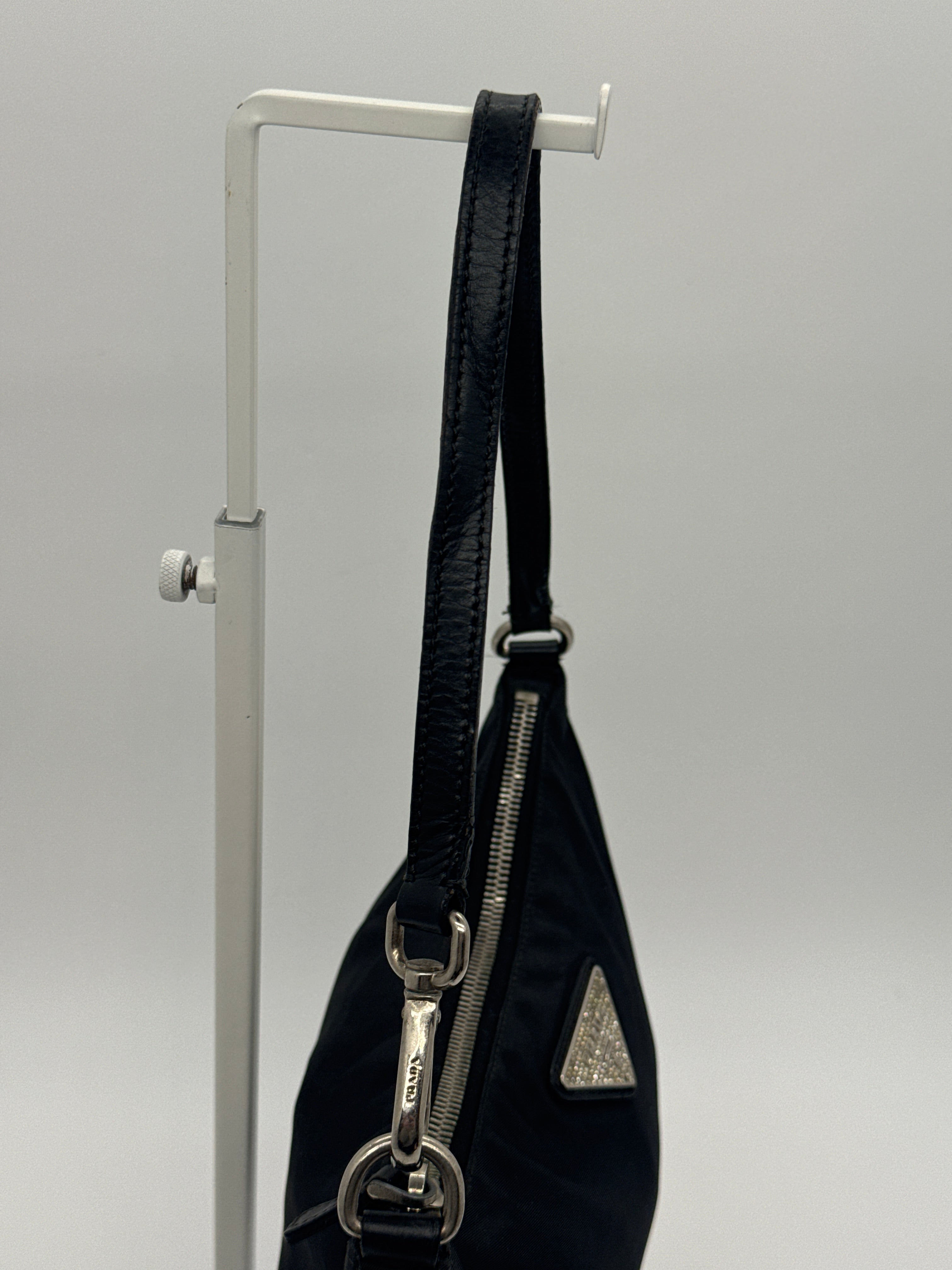 Prada Tessuto Nylon Shoulder Bag with Crystal Logo Plaque