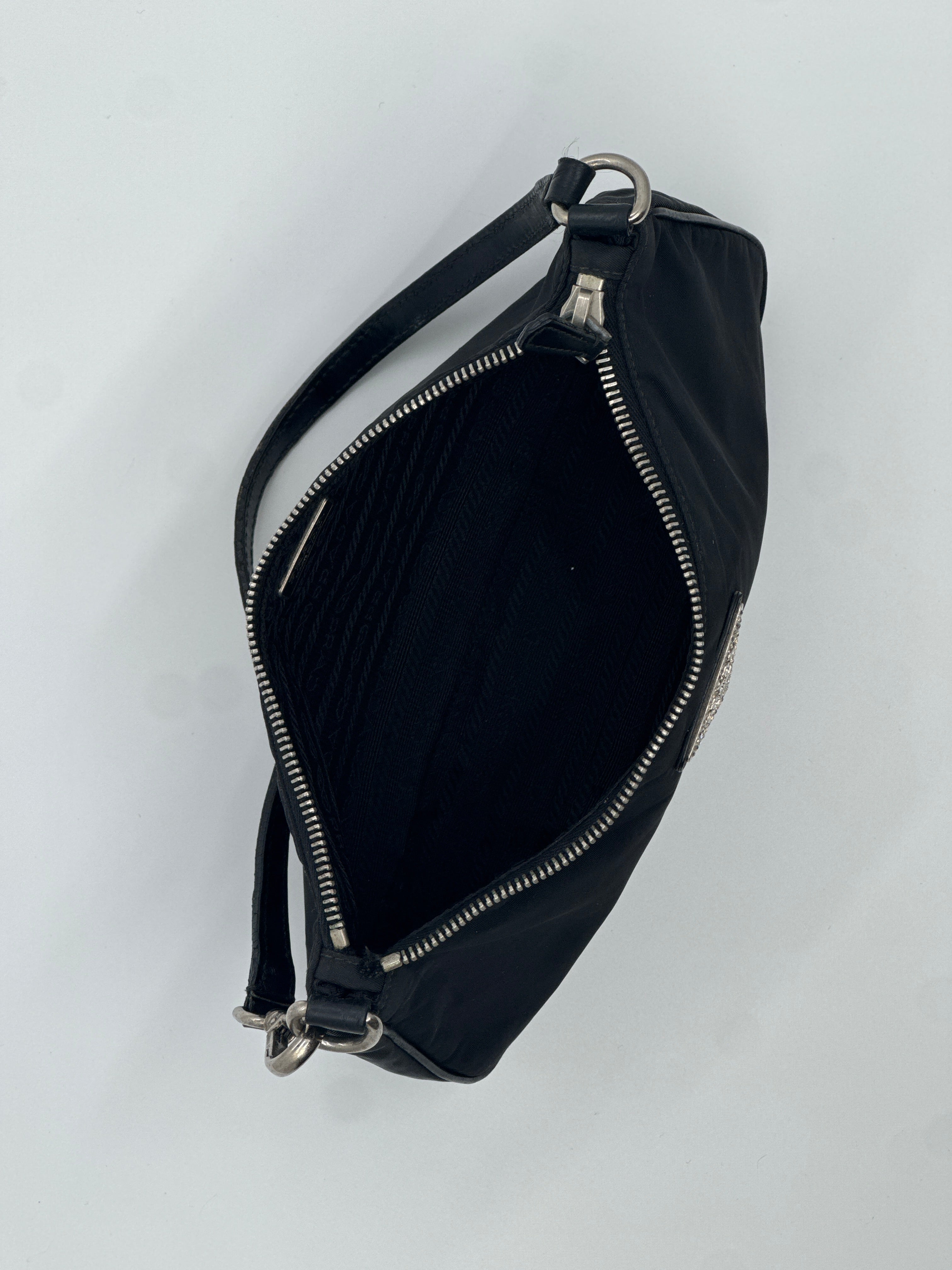 Prada Tessuto Nylon Shoulder Bag with Crystal Logo Plaque