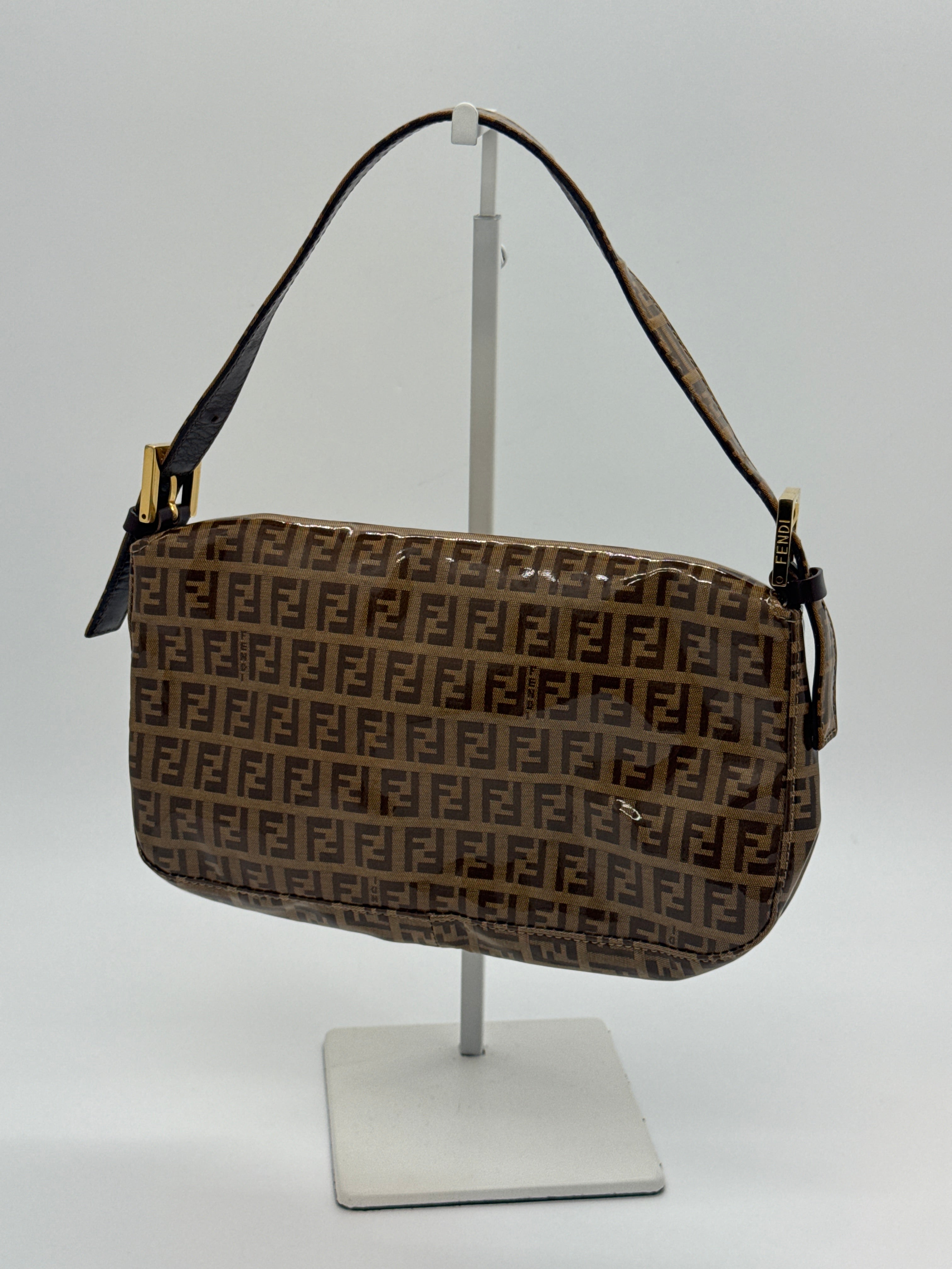 Fendi Zucchino Coated Canvas Baguette with Gold Shimmer Buckle