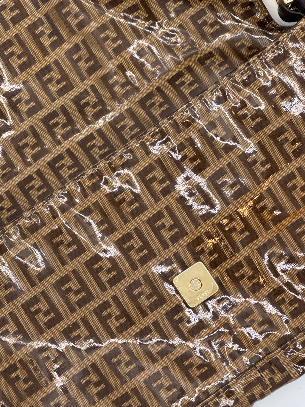 Fendi Zucchino Coated Canvas Baguette with Gold Shimmer Buckle