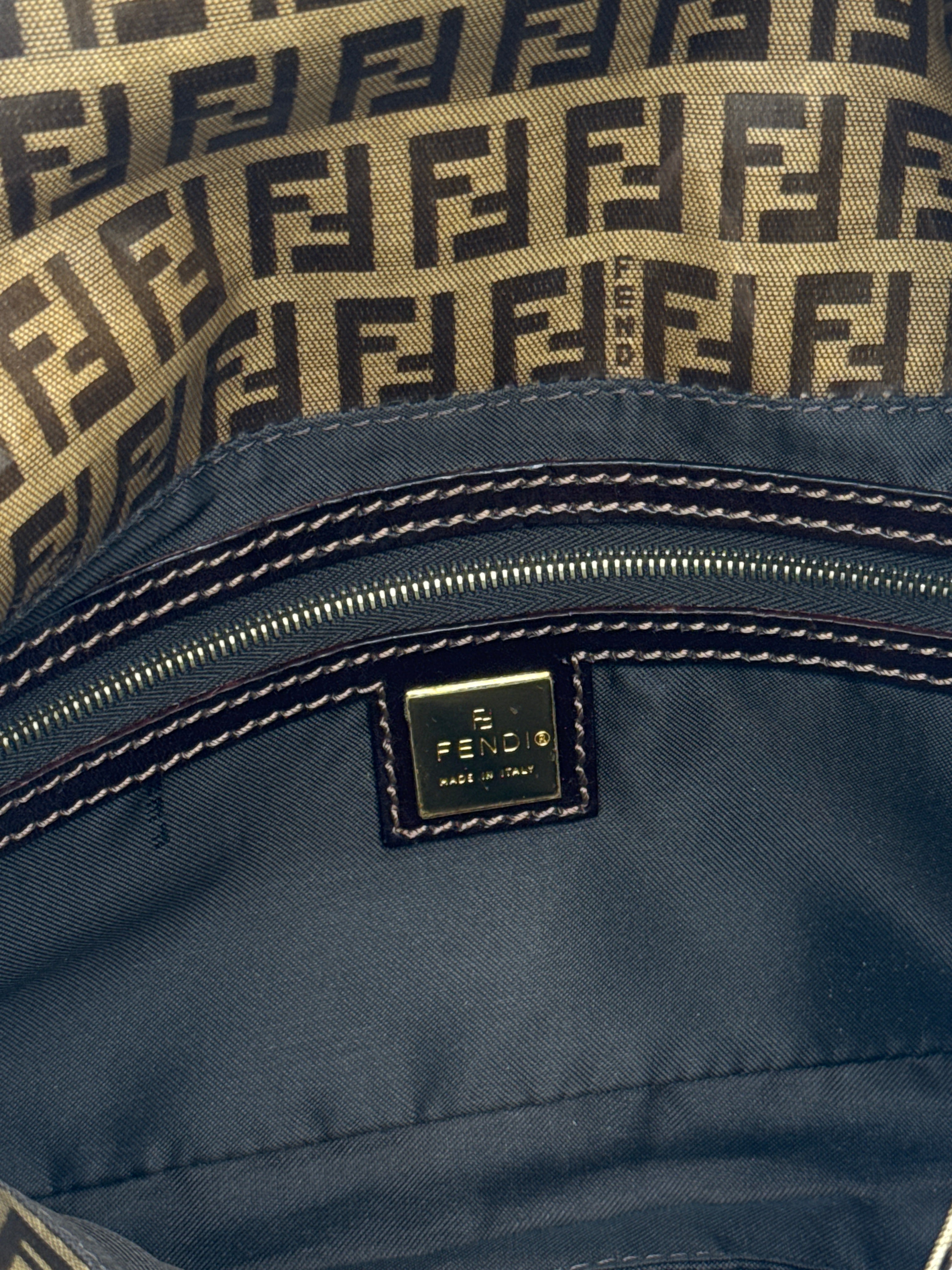 Fendi Zucchino Coated Canvas Baguette with Gold Shimmer Buckle