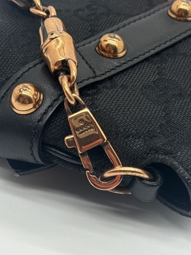Gucci Horsebit Clutch with Pink Silk Stripes