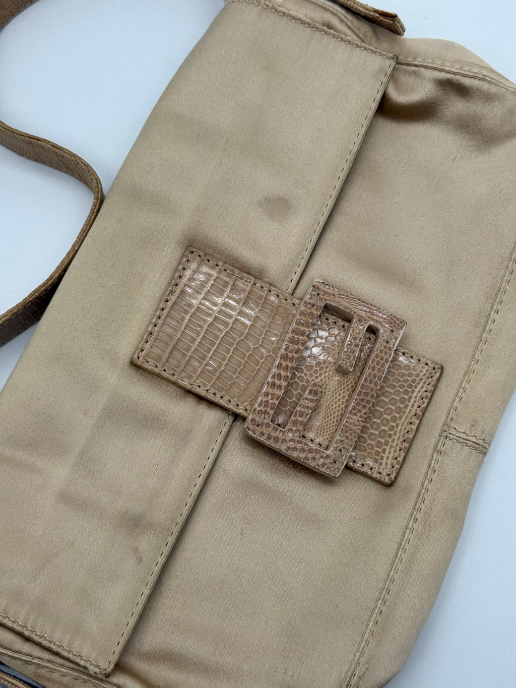 Satin Fendi Baguette with Croc-Embossed Leather