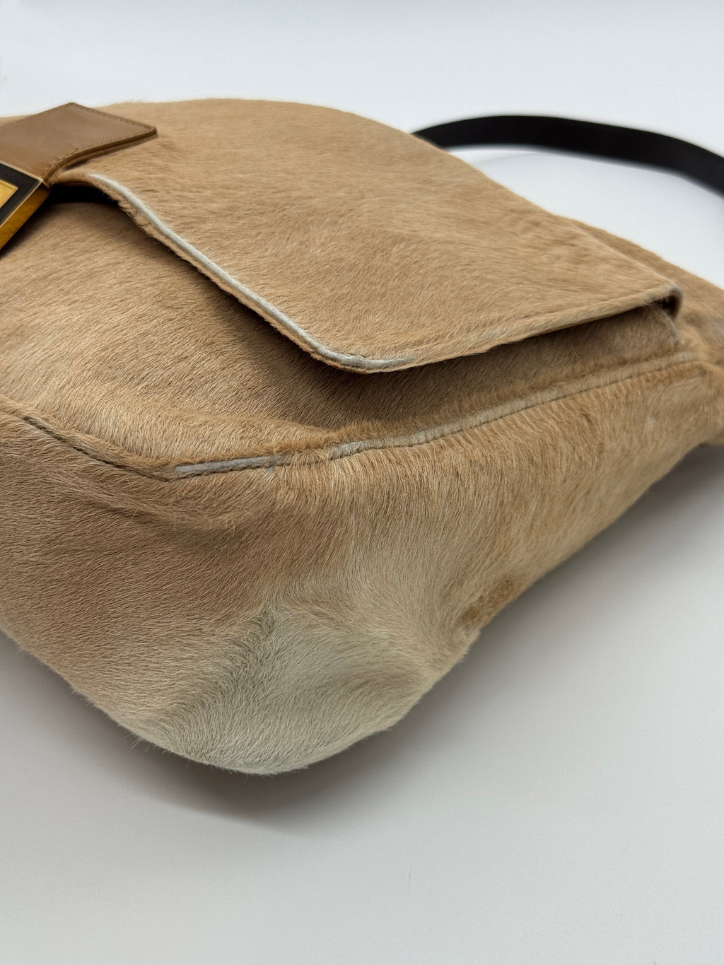 Fendi Mamma Baguette Shoulder Bag Zucca FF Logo Tan Pony-Style Calfskin