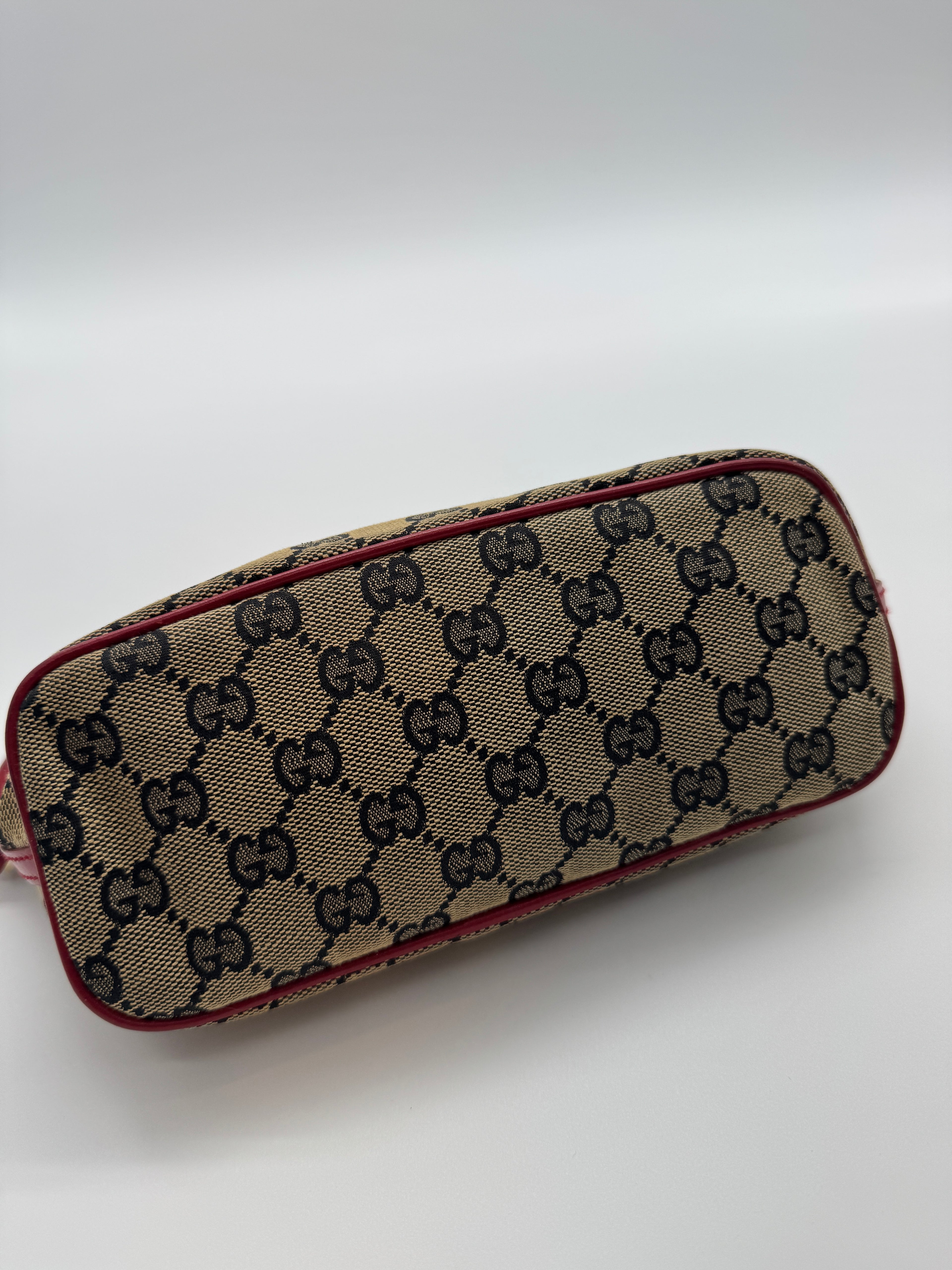 Gucci GG Boat Pochette in Brown with Red LeatherTrim