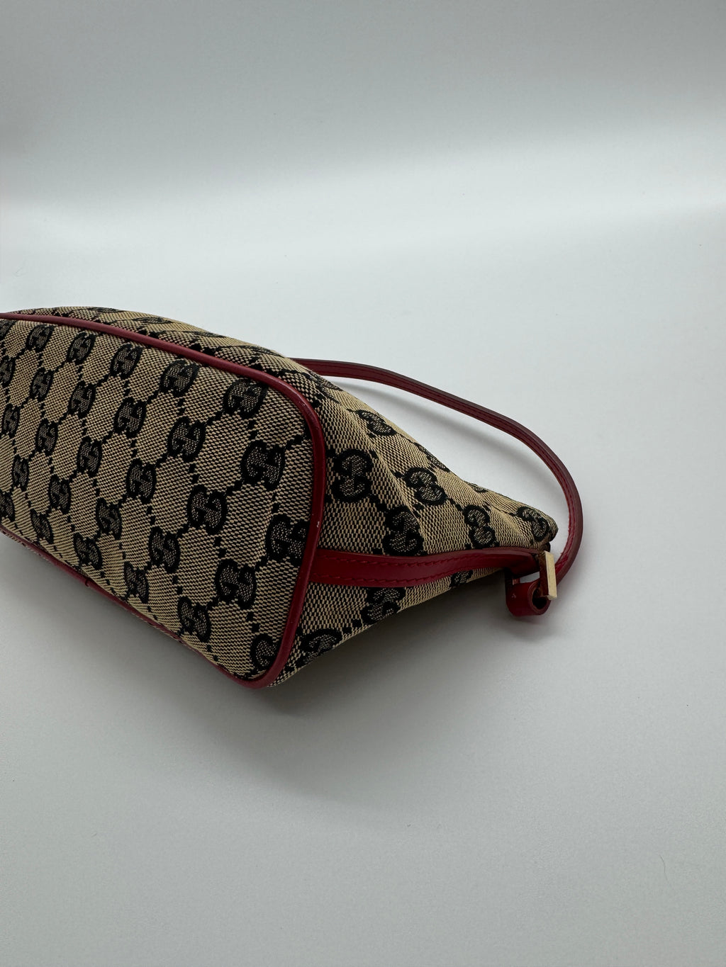 Gucci GG Boat Pochette in Brown with Red LeatherTrim