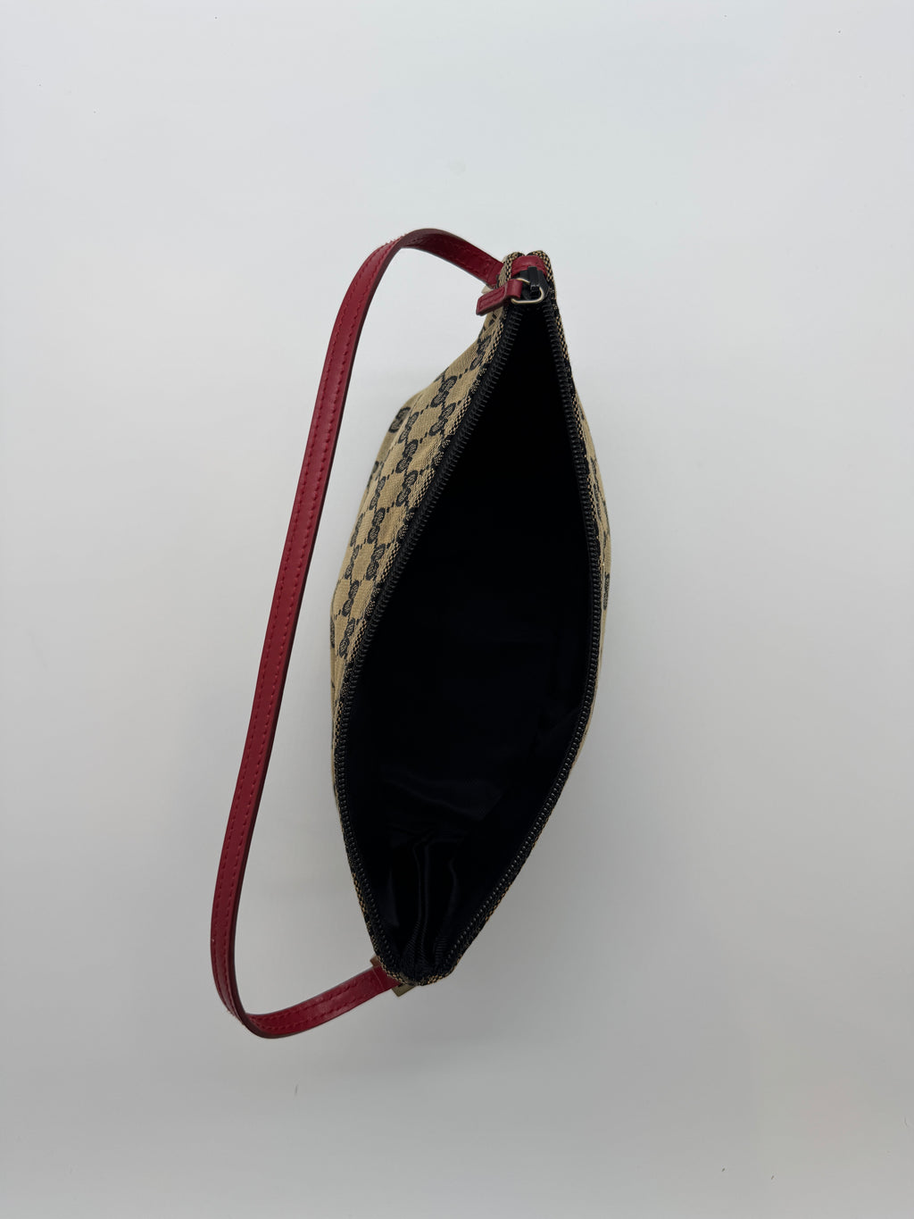 Gucci GG Boat Pochette in Brown with Red LeatherTrim