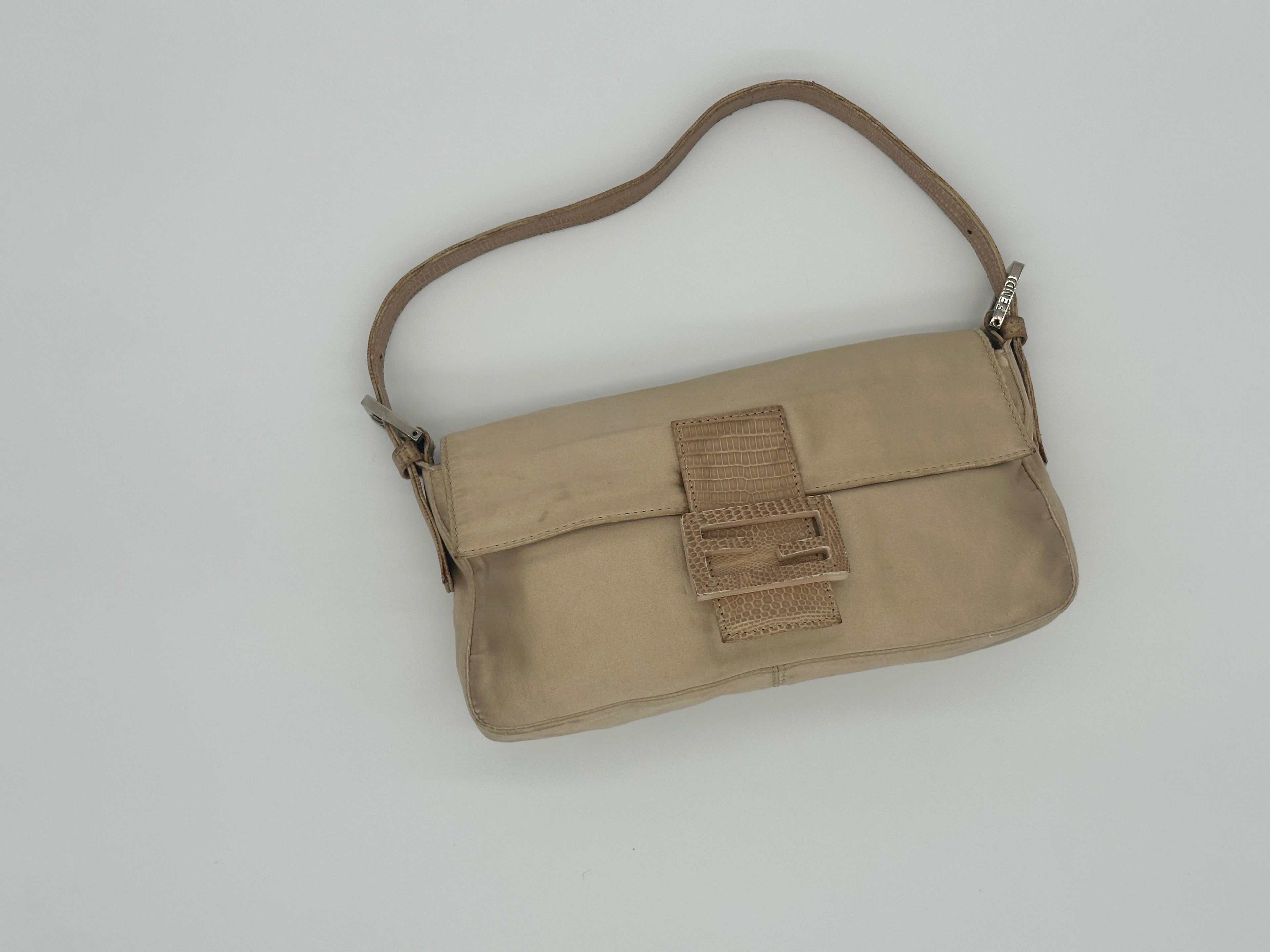 Satin Fendi Baguette with Croc-Embossed Leather