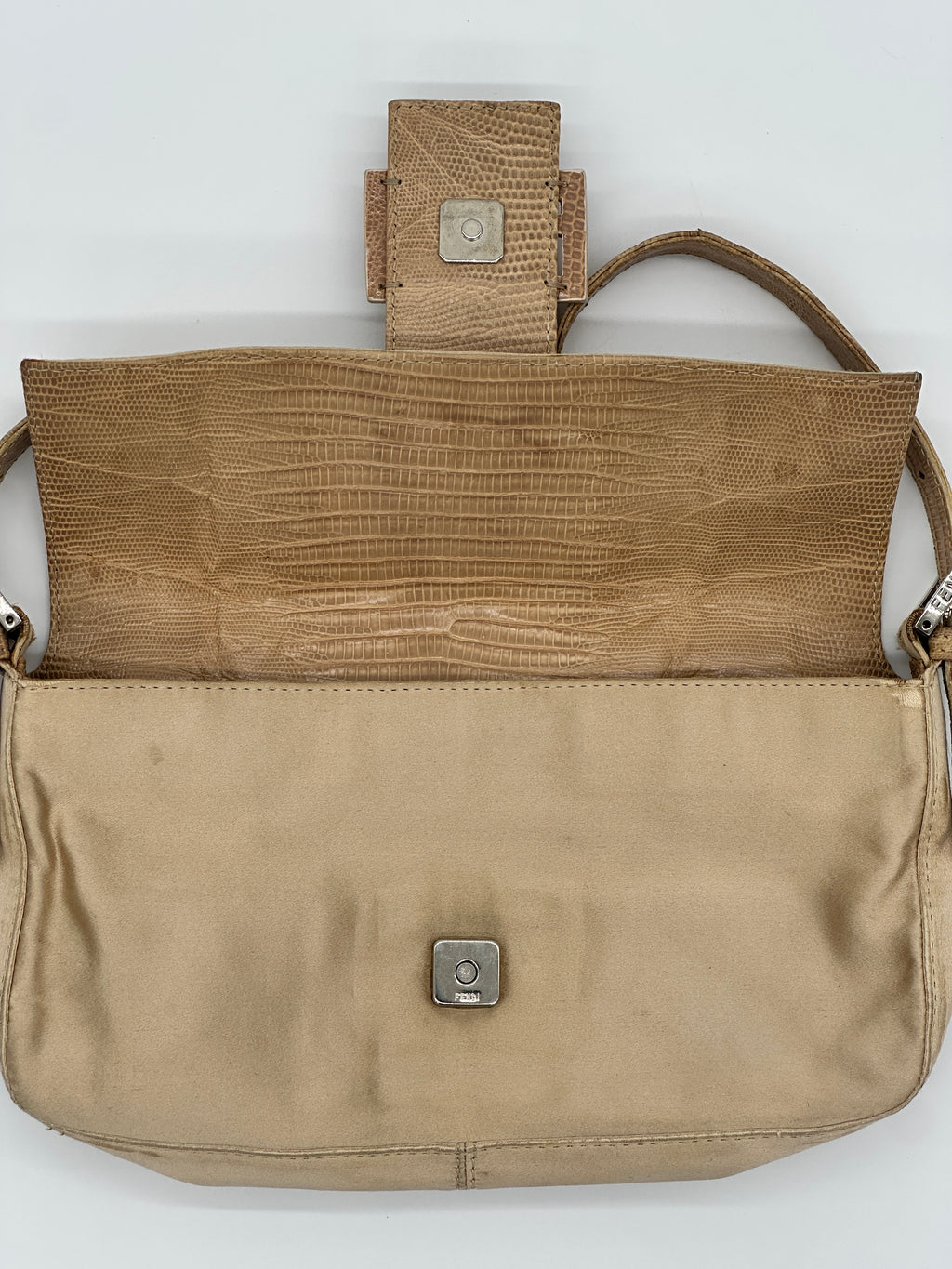 Satin Fendi Baguette with Croc-Embossed Leather